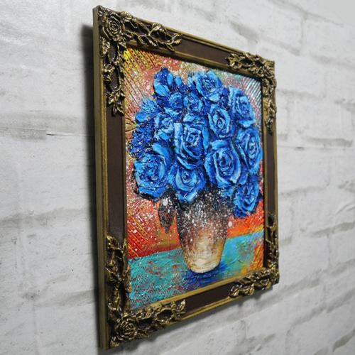 油絵 油彩 油彩画 絵 絵画【青い薔薇】 油絵 油彩 油彩画 絵 絵画【青い薔薇】 絵画 HR 通販 19466629