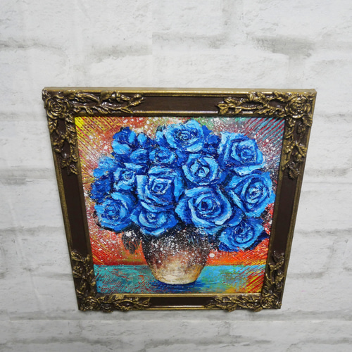 絵画　油絵　バートン　薔薇 油絵 油彩 油彩画 絵 絵画【青い薔薇】 絵画 HR 通販 19466629