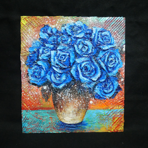 油絵 油彩 油彩画 絵 絵画【青い薔薇】 絵画 HR 通販 19466629