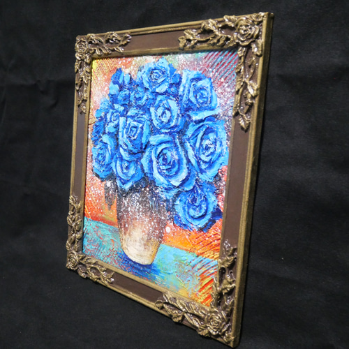 高速配送 油彩画 油彩 油絵 絵 19466629 通販 HR 絵画 絵画【青い薔薇】 絵画