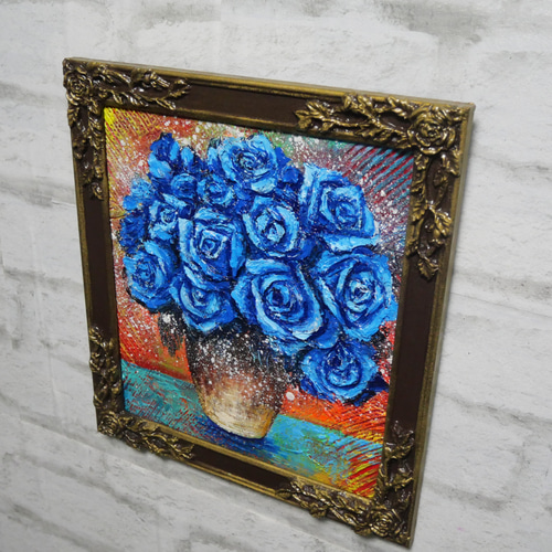 薔薇　油絵 油絵 油彩 油彩画 絵 絵画【青い薔薇】 絵画 HR 通販 19466629