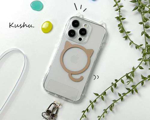 iPhone限定 猫耳＋しっぽMagsafeリング 【 猫耳TPUクリアケース