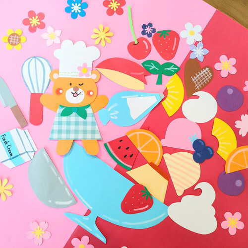 バラ売り可！　色紙 画用紙 果物 ラミネート可 給食 色紙 壁面 アルバム 飾り ～クマさんと