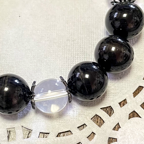 ブラックタイガーアイ・水晶の天然石ブレスレット ブレスレット POM