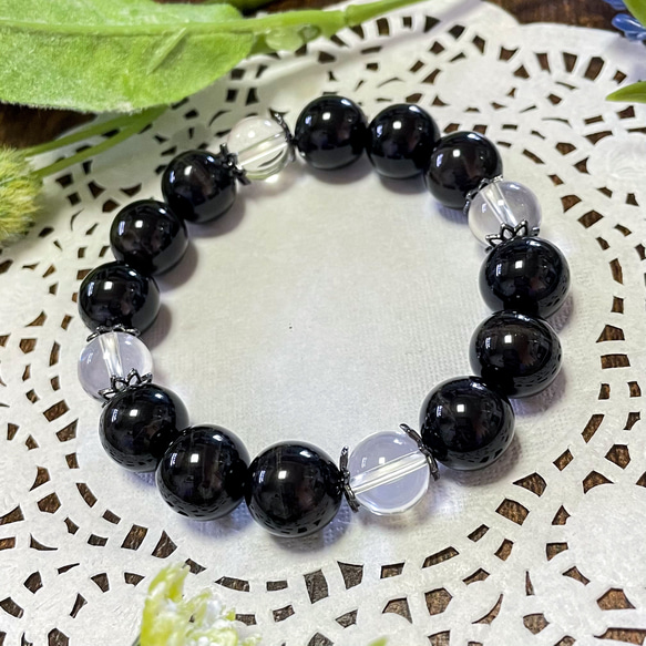 ブラック　タイガーアイ　内径17cm ブレスレット　天然石 ブラックタイガーアイ・水晶の天然石ブレスレット ブレスレット POM