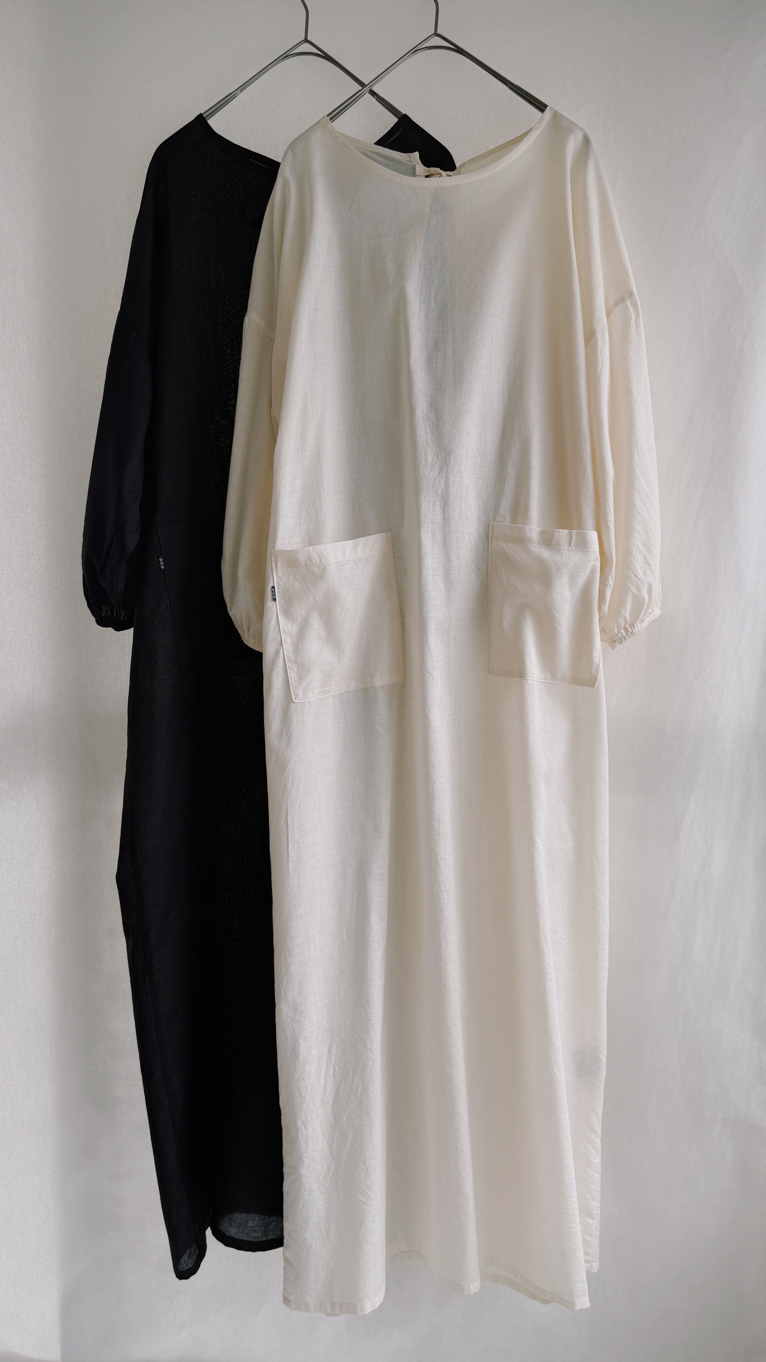 ・即納・ボイルガーゼ カッポウロング ソデゴム （アイボリー/ ブラック）　(オプション不可アイテム）