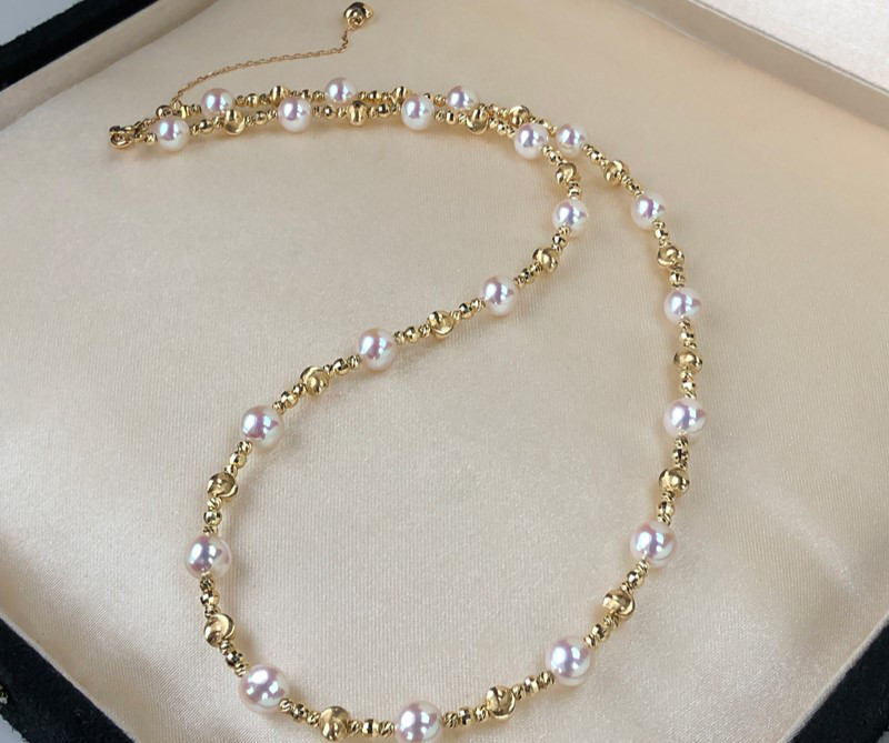 【La Corser】星空デザイン 5.5-6mm アコヤ海水真珠ネックレス 星空チェーン 18Kゴールド サファイアバックル