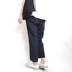 再販！× 8  新！フレンチリネンリラクシングワッシャーのなんでもないパンツ  フレンチリネン100%  ネイビー 6枚目の画像