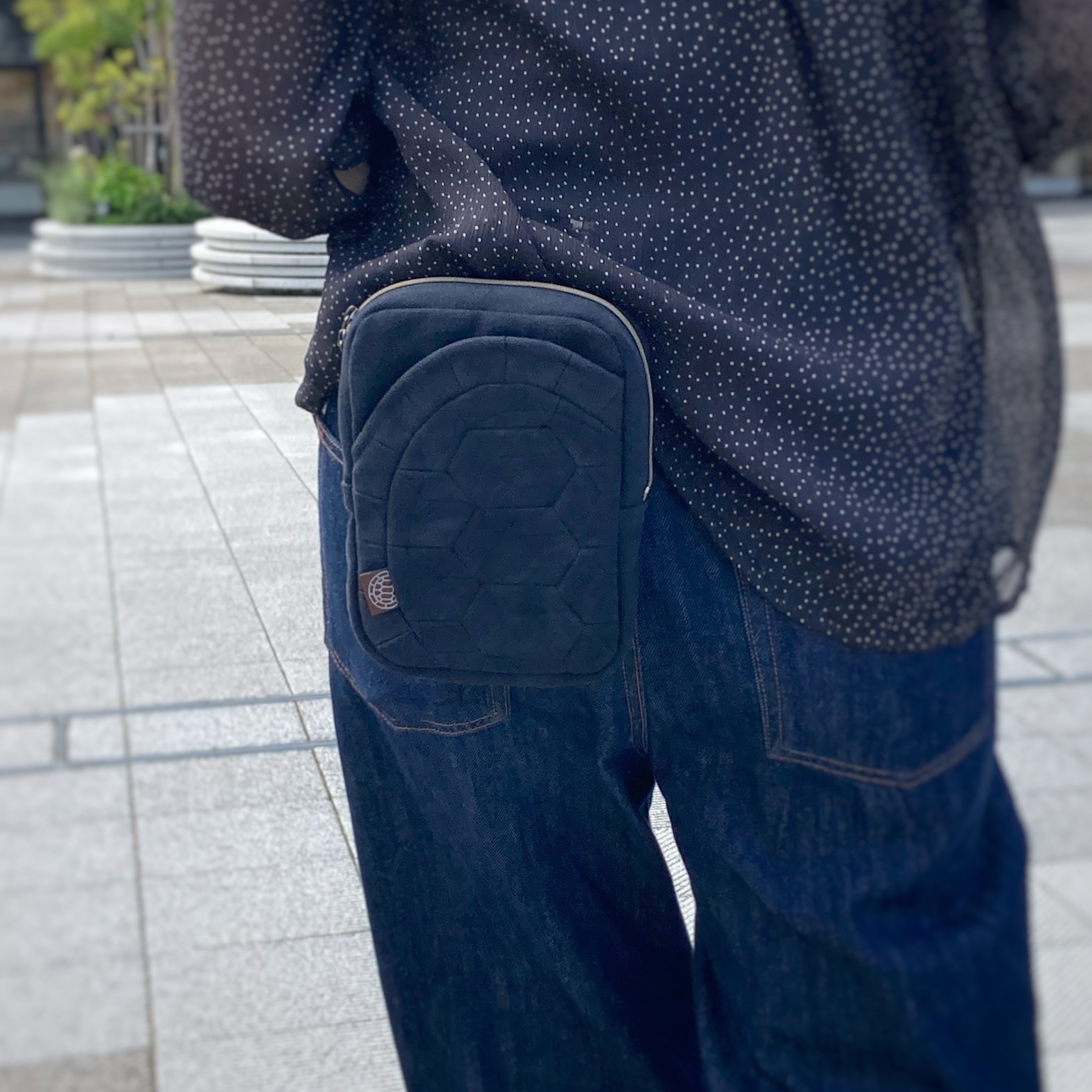 【受注制作】手ぶら愛好家専用 甲羅ぽっけウエストバッグ＊ブラック＊大人の移動ポケット