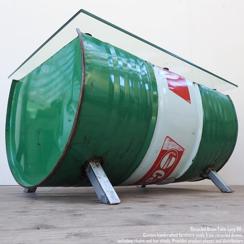 一点物ドラム缶をリメイクしたテーブル 90cm ロング ガラステーブル