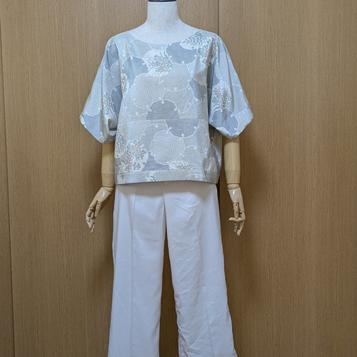 着物リメイク ブラウス 白大島 フリーサイズ ブラウス さらあお 通販  