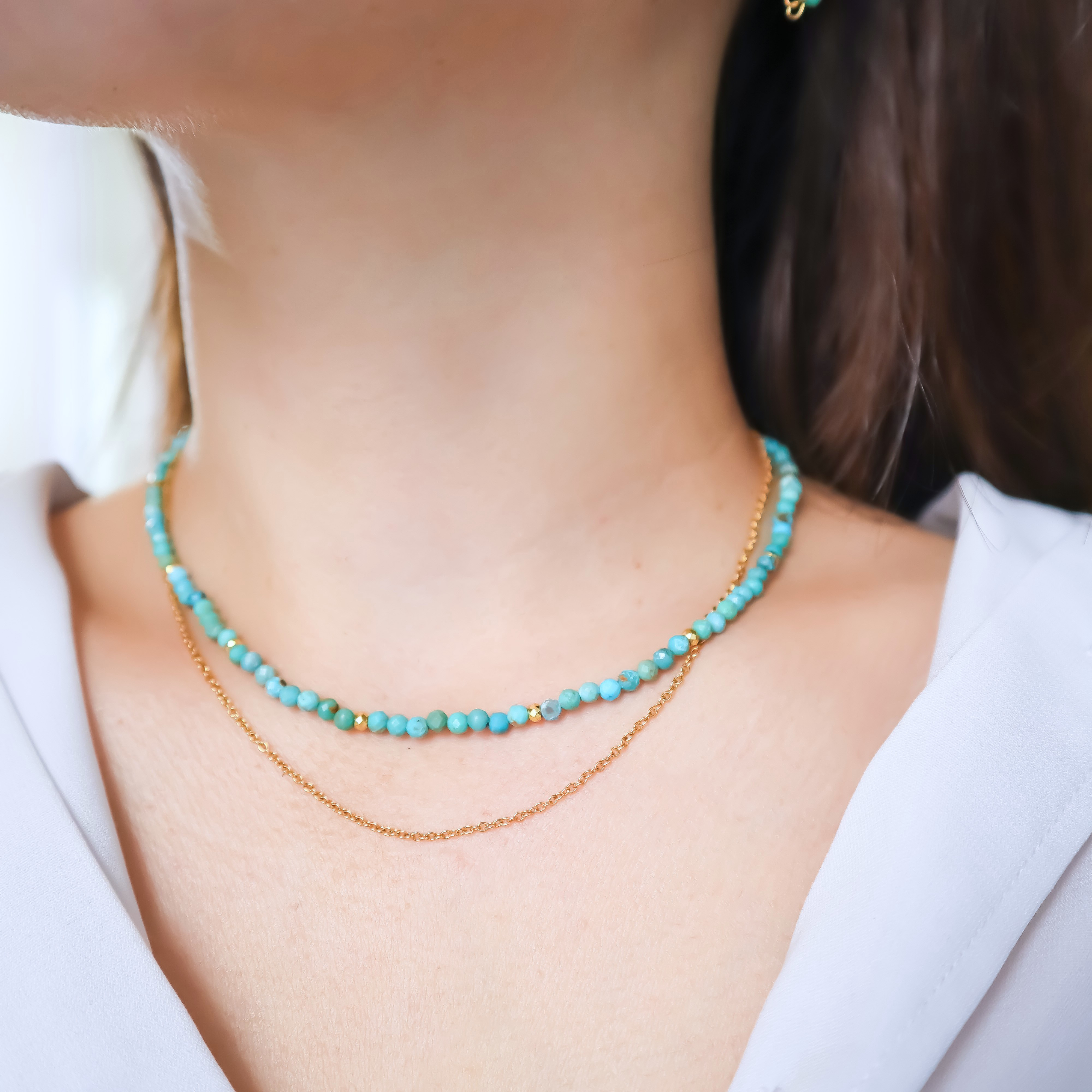 【Creema限定 ポイントアップ】天然ターコイズとゴールドチェーンのネックレス＊サージカルステンレス＊金アレ対応