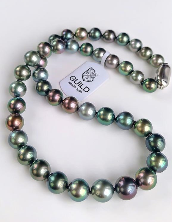 【La Corser】8.9-9.8mm タヒチ産天然海水黒蝶真珠ネックレス 強い鏡面光沢 ミックスカラーデザイン パールネック