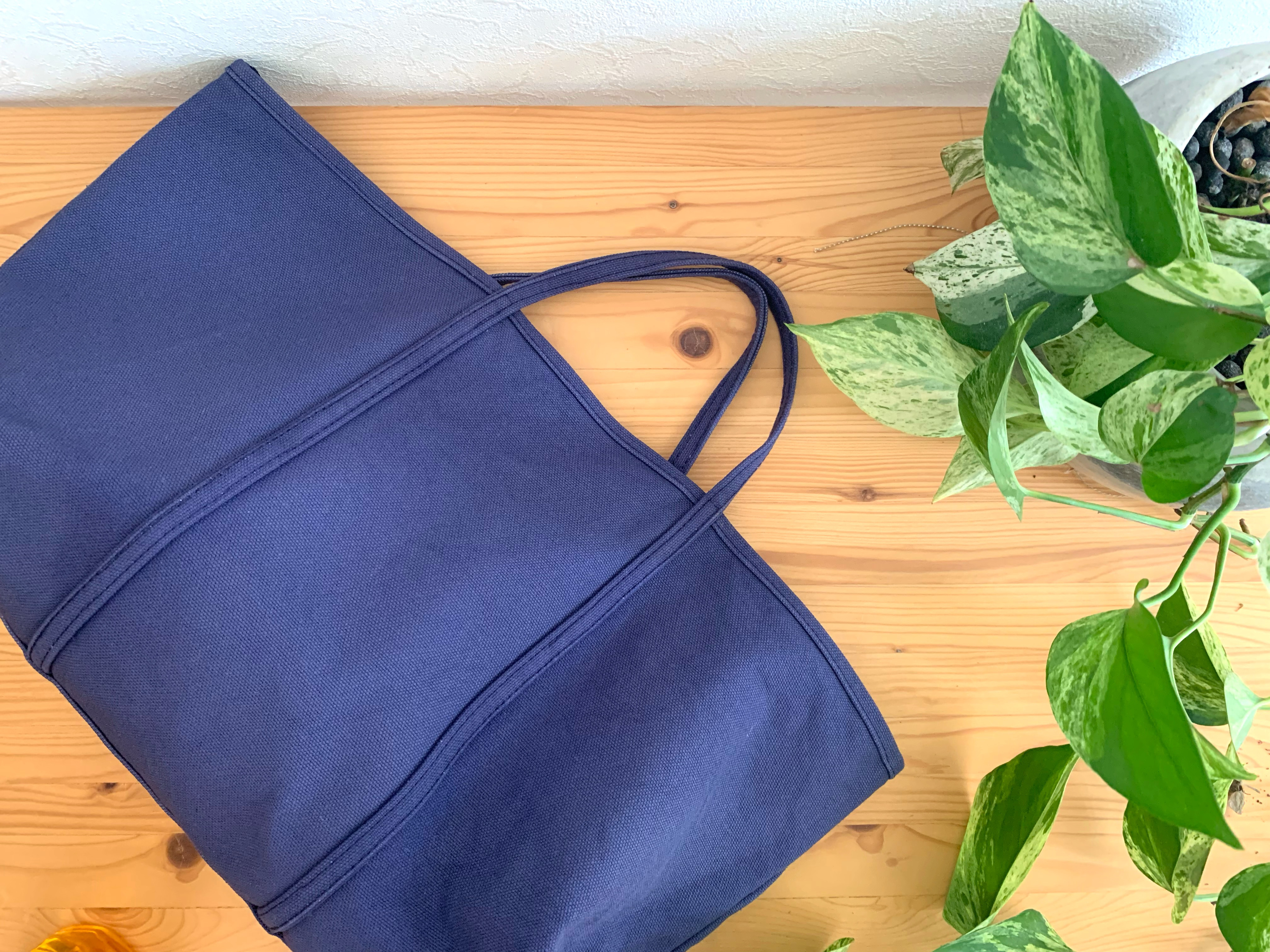 ウォッシュキャンバス　帆布　よこながトートバッグ (MT)  紺藍