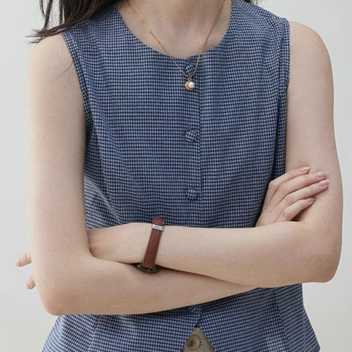 チェック柄 ラウンドネック ノースリーブ タンクトップ レディース 夏