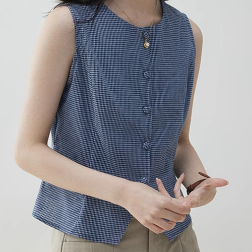 【美品】UNITED ARROWS チェック柄 ノースリーブ タンクトップ チェック柄 ラウンドネック ノースリーブ タンクトップ