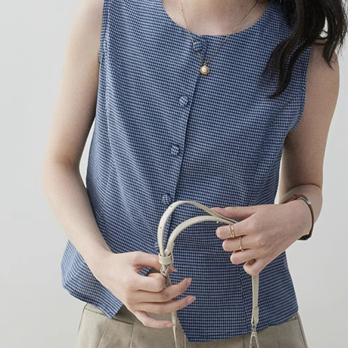 チェック柄 ラウンドネック ノースリーブ タンクトップ レディース 夏