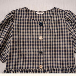 先染めチェック柄　裾ペプラム　半袖ブラウス【春夏秋】ネイビーチェック 5枚目の画像