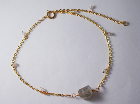 【NO.b287】14kgfブレスレット　ラブラドライト ブルー ラブラドライト 14kgf ブレスレット ワイヤーラッピング S