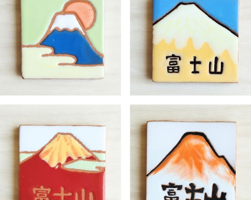 マジョリカタイル　佐藤煉瓦工場　富士山 台湾マジョリカタイル「喜上眉梢」枠つき（大） | 茶嘉葉