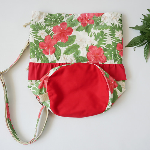 イプケースフリル レッド×ホワイト フラダンス 楽器ケース ショルダー