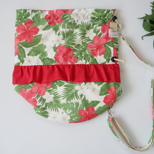 イプケースフリル レッド×ホワイト フラダンス 楽器ケース ショルダー