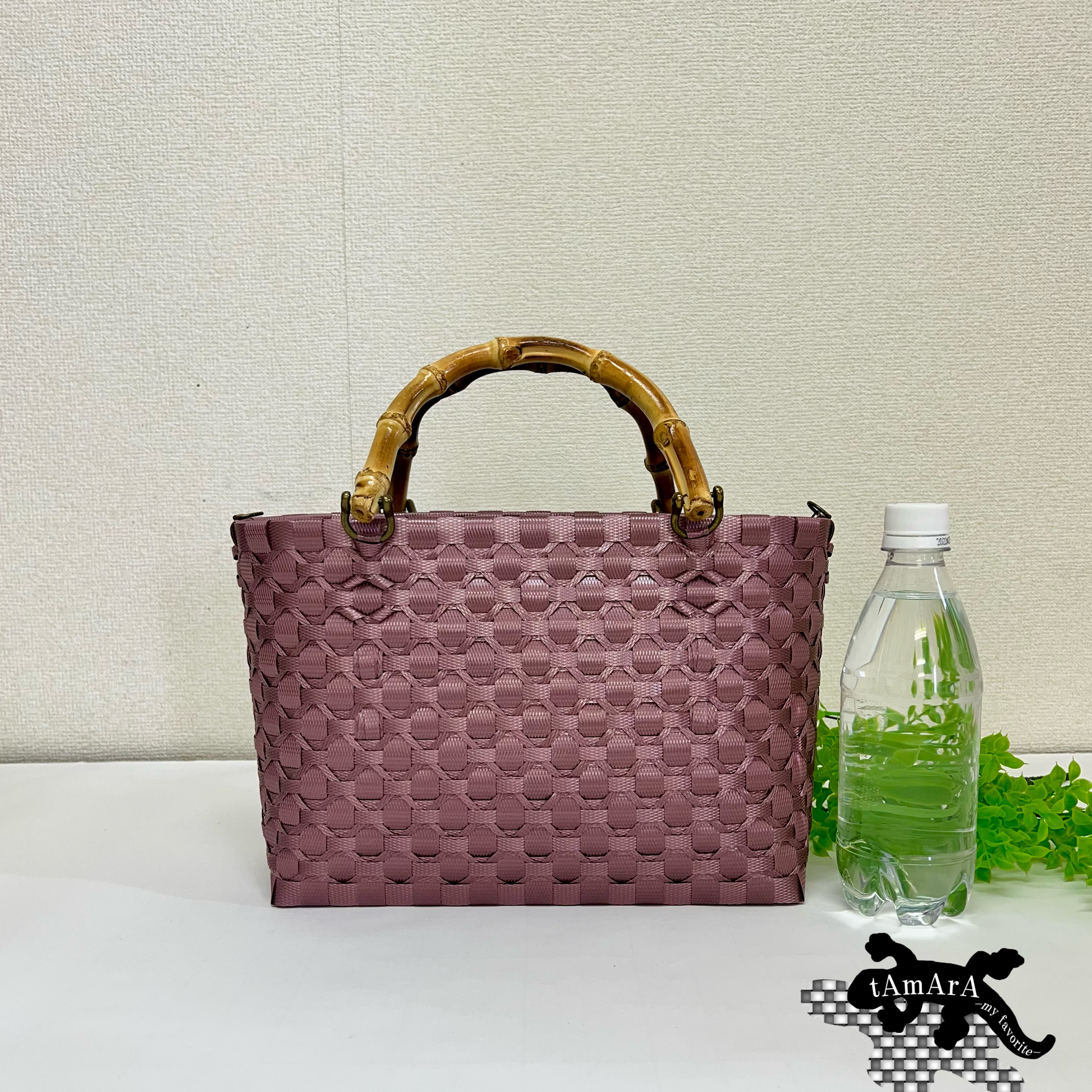 【受注製作】プラカゴ　Sサイズ/B5　S-3330　南蛮えび　2way　バンブーハンドル　プラカゴバッグ　雨の日バッグ