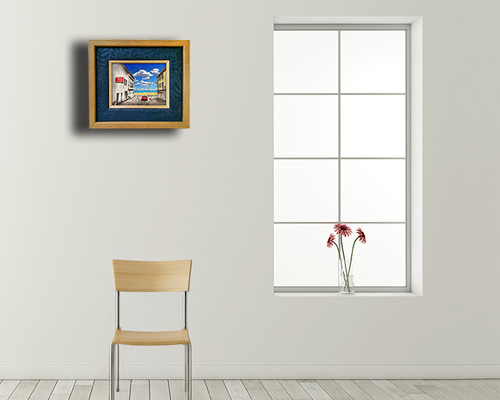 赤い車 絵額 シャドーボックス 創作額縁 水彩画 イラスト 3D