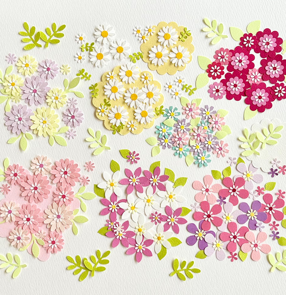 クラフトパンチのお花と葉っぱいろいろ〜ペーパーフラワー  アルバムクラフト　寄せ書き　 1枚目の画像