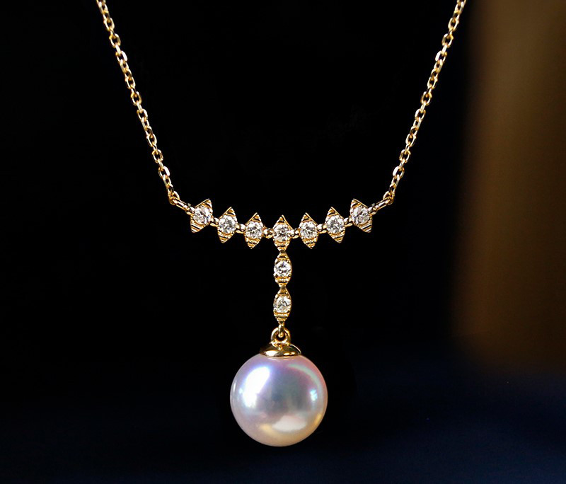 【La Corser】Yao Ling Design 8-10mm 日本製アコヤ海水真珠ネックレス 18Kゴールド ダイヤモンド 15,912円