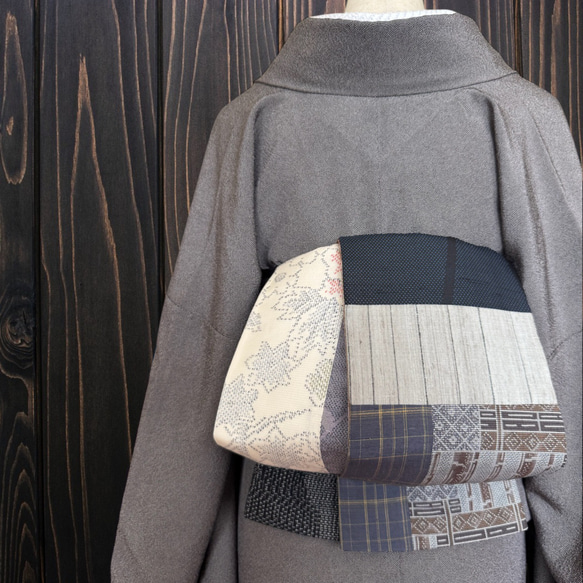 *絹お着物リメイク　パッチワーク*20　大人の兵児帯　半幅帯　長尺　ハンドメイド 絹お着物リメイク パッチワーク*20 大人の兵児帯 半幅帯 長尺