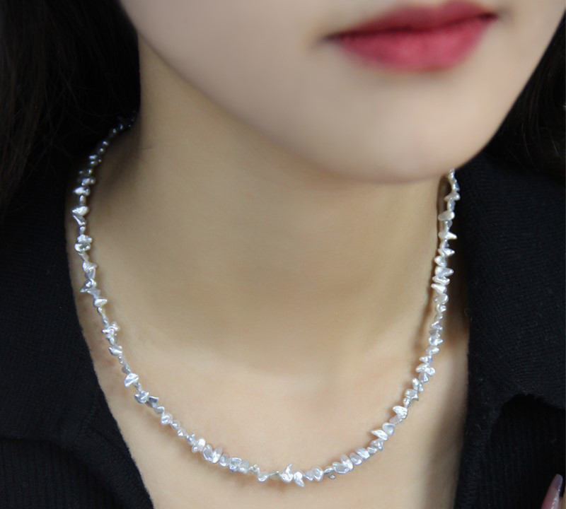 【La Corser】天然ワイルドケシネックレス アコヤ シルバーグレーブルー 寒色 特殊形状パール ブロークンシルバーデザイン 11,470円