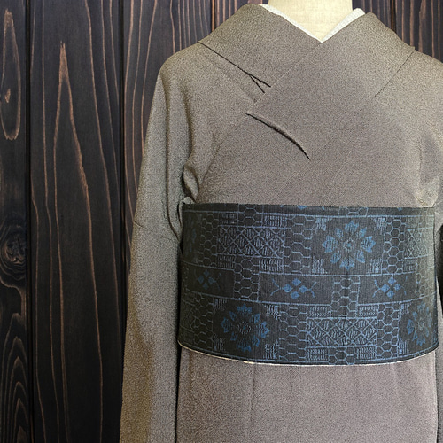 *着物反物*　結城紬藍色と辻ヶ花　大人の兵児帯　半幅帯　長尺475　ハンドメイド 着物反物* 結城紬藍色と辻ヶ花 大人の兵児帯 半幅帯 長尺475cm