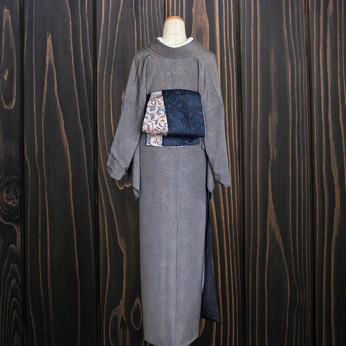 *着物反物*　結城紬藍色と辻ヶ花　大人の兵児帯　半幅帯　長尺475　ハンドメイド 着物反物* 結城紬藍色と辻ヶ花 大人の兵児帯 半幅帯 長尺475cm