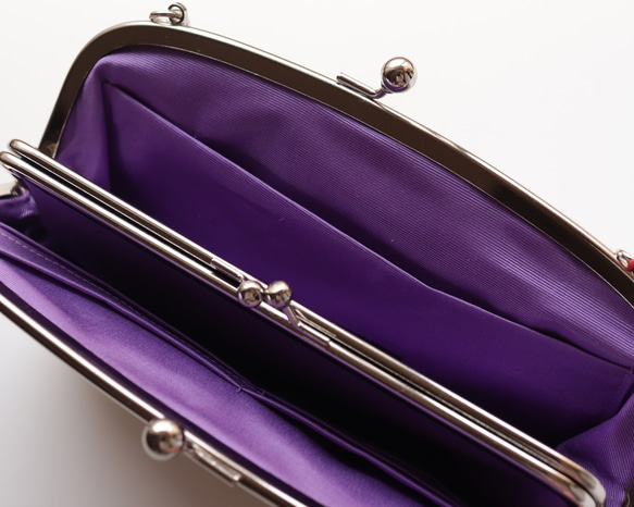 印度/印度刺繡親子扣環皮夾/智慧型手機單肩包，採用印度刺繡和牛皮材質，黑色 第5張的照片