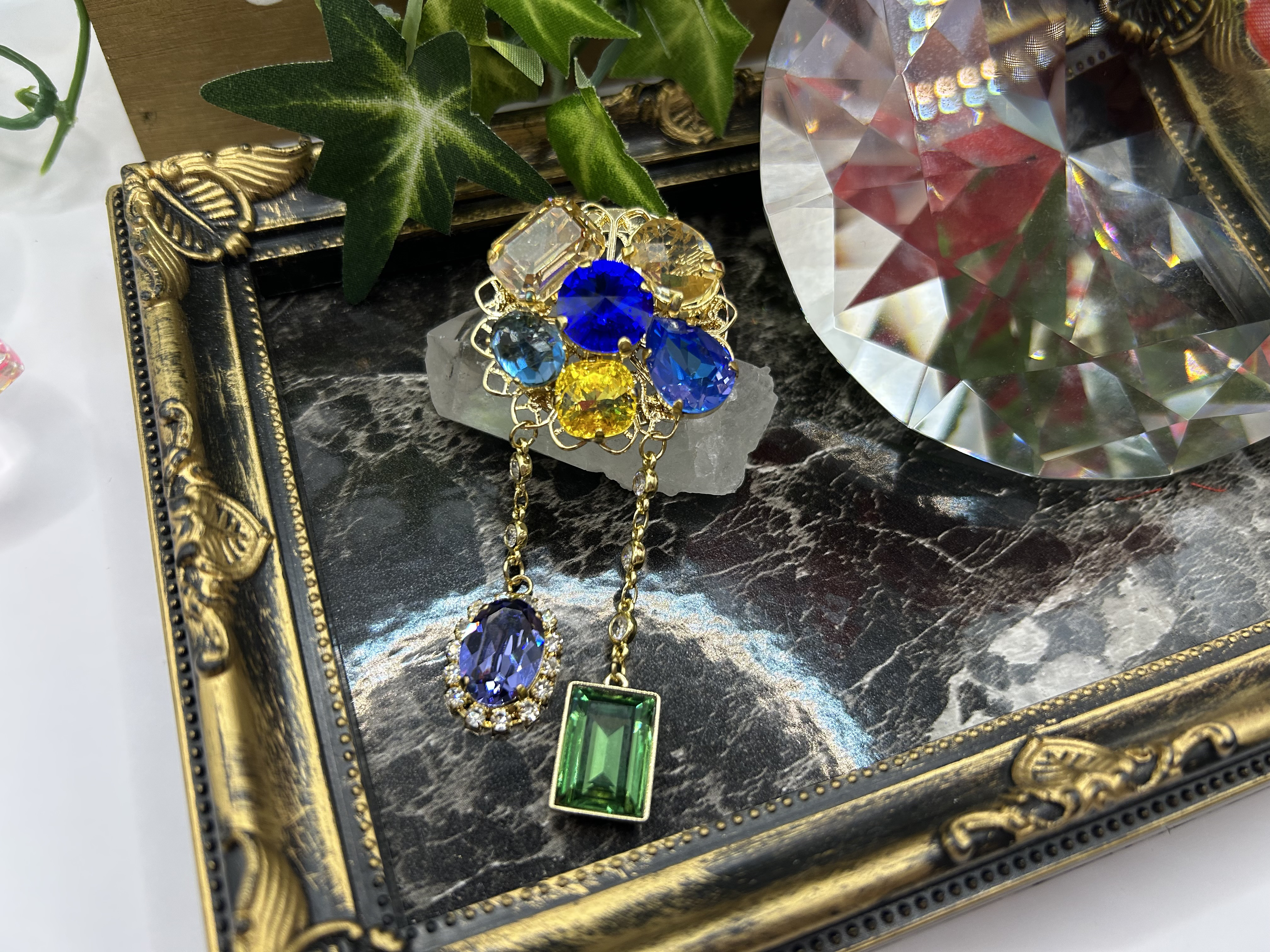 イエロー✖️ブルー✖️DXブローチ（ゴールド）OCEAN STONE