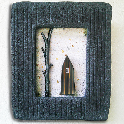 時の流れ 絵額 陶器 シャドーボックス 創作額縁 木材彫刻 イラスト 3D