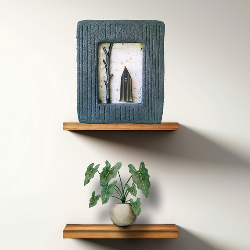 時の流れ 絵額 陶器 シャドーボックス 創作額縁 木材彫刻 イラスト 3D