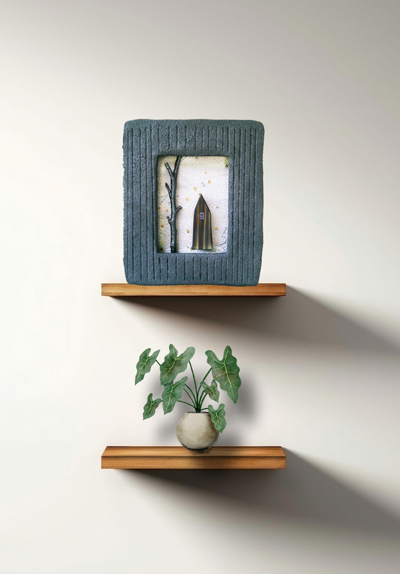 時の流れ 絵額 陶器 シャドーボックス 創作額縁 木材彫刻 イラスト 3D