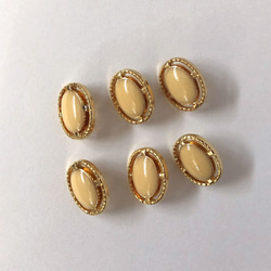 ボタン レトロ オーバル 楕円形 ゴールド イエロー 裏足 15mm×12mm 6個セット cd-095 2枚目の画像