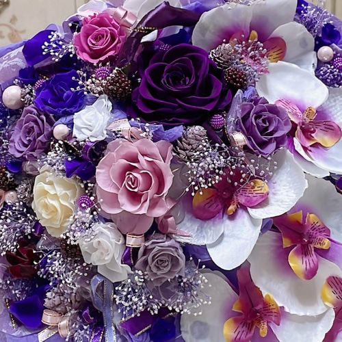 ✨特大✨紫バラミックスプリザ＆胡蝶蘭（アーティシャルフラワー