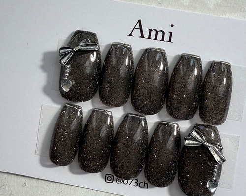 62)) ハートネイル ブラック フレンチガーリー 個性派 ネイルチップ