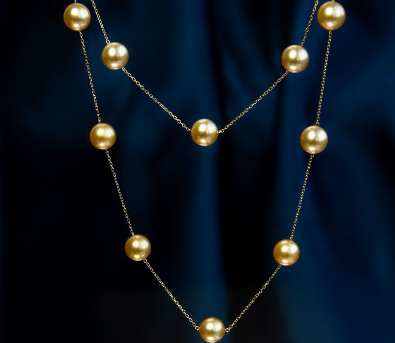 【La Corser】星空デザインネックレス 8.5～10.5mm 南洋ゴールドパール ミディアムゴールドラウンドパール 18K