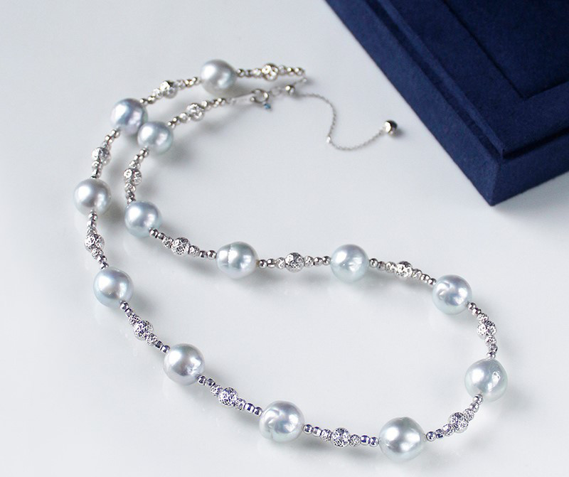 【ラコルセ】星空デザインネックレス 9-10mm オーストラリア産ホワイトバロックパール イレギュラーホワイト 南洋真珠 18金