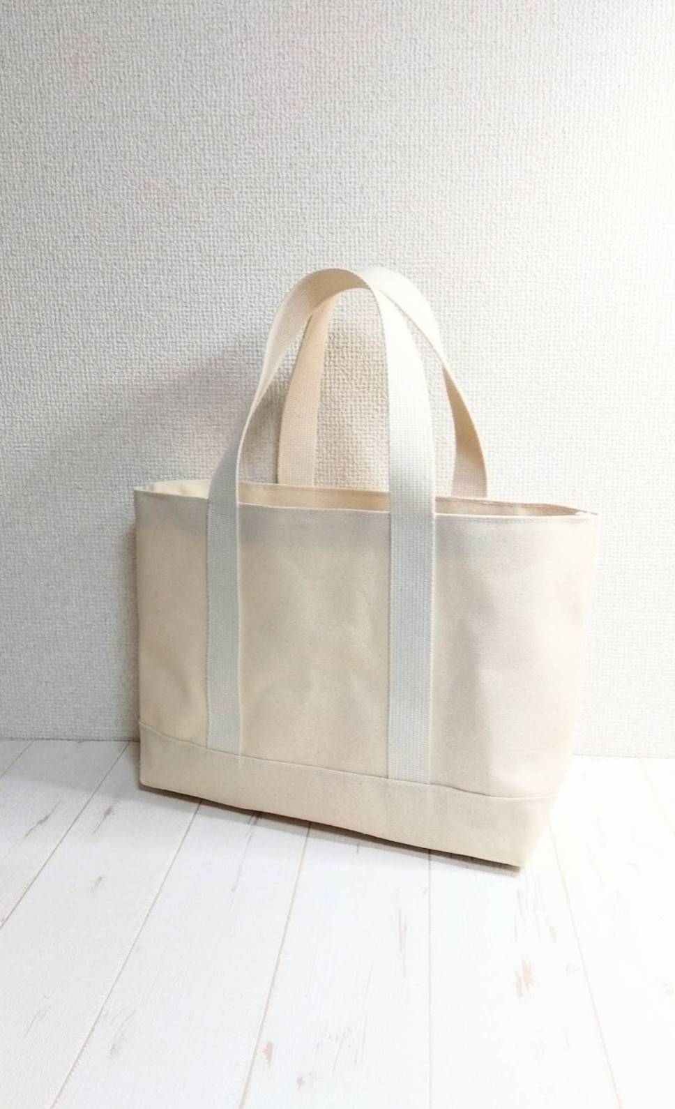 倉敷8号帆布のシンプルなトート☆A4バインダー対応＆マチ10cm☆生成り