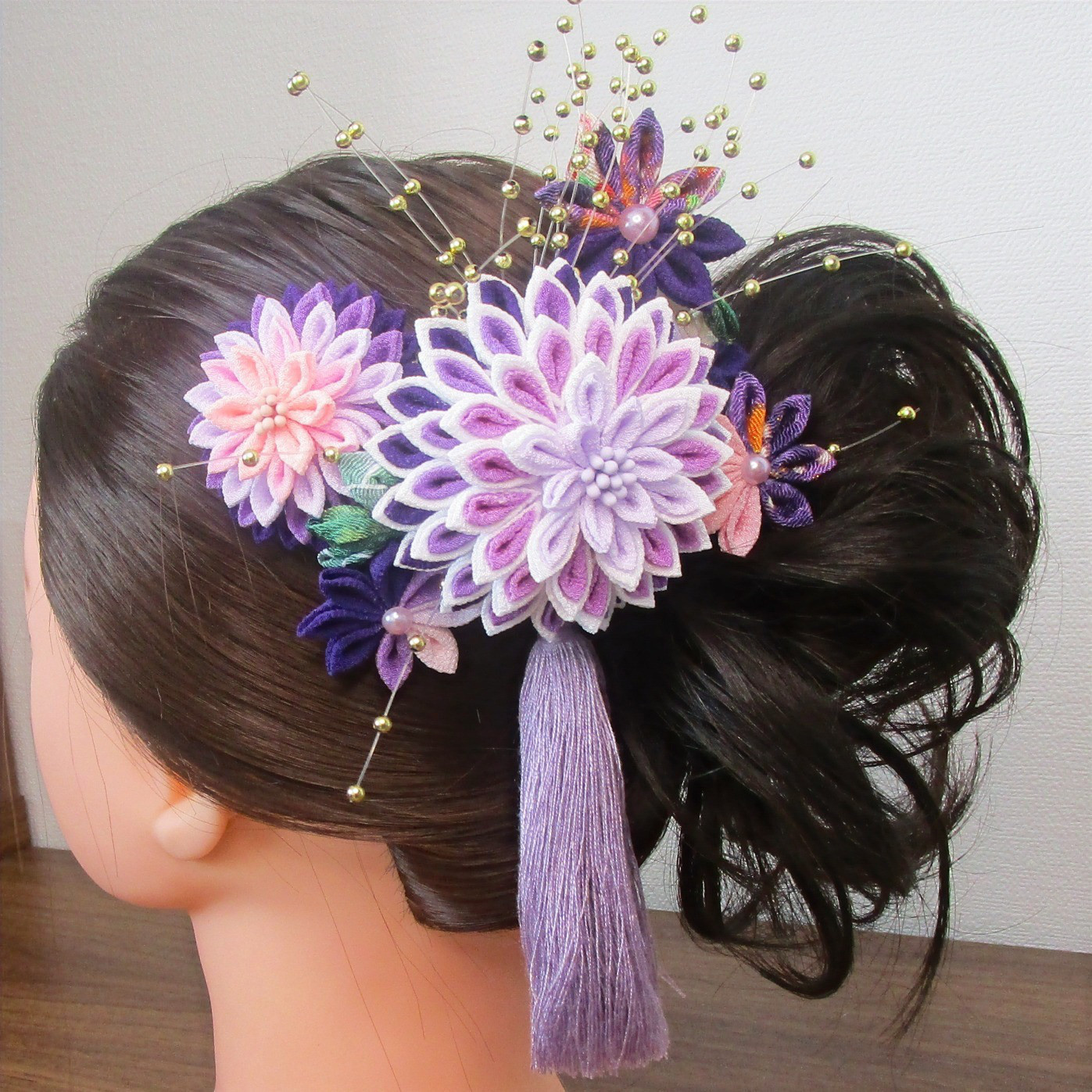 紫ちりめんの和装かんざし