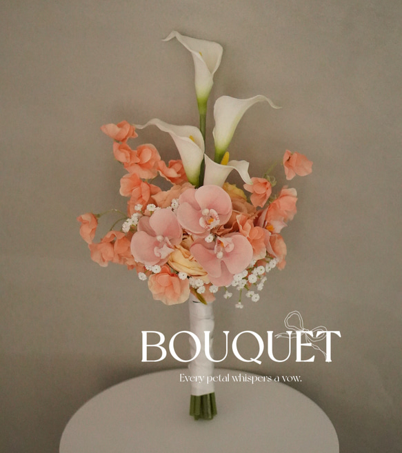 ウェディング ブーケ ホワイト アーティフィシャルフラワー 造花 クラッチブーケ ♡ ピーチ ホワイト系 ┊︎ アーティフィシャルフラワーブーケ