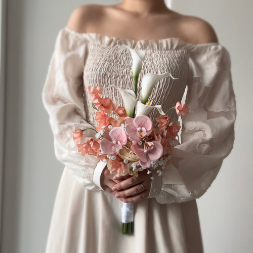 ♡ ピーチ ホワイト系 ┊︎ アーティフィシャルフラワーブーケ