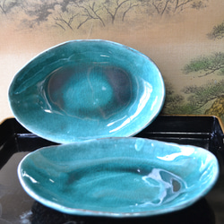 萩原将之　ターコイズ 陶器皿 2枚セット　22cm お得なセット！】カレー皿（ターコイズ）お得な2枚セット パスタ皿