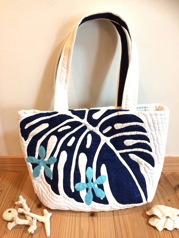 ハワイアンキルト　ハンドメイド　トートバッグ　モンステラ 受注製作】送料無料‼︎ハワイアンキルトのモンステラトート